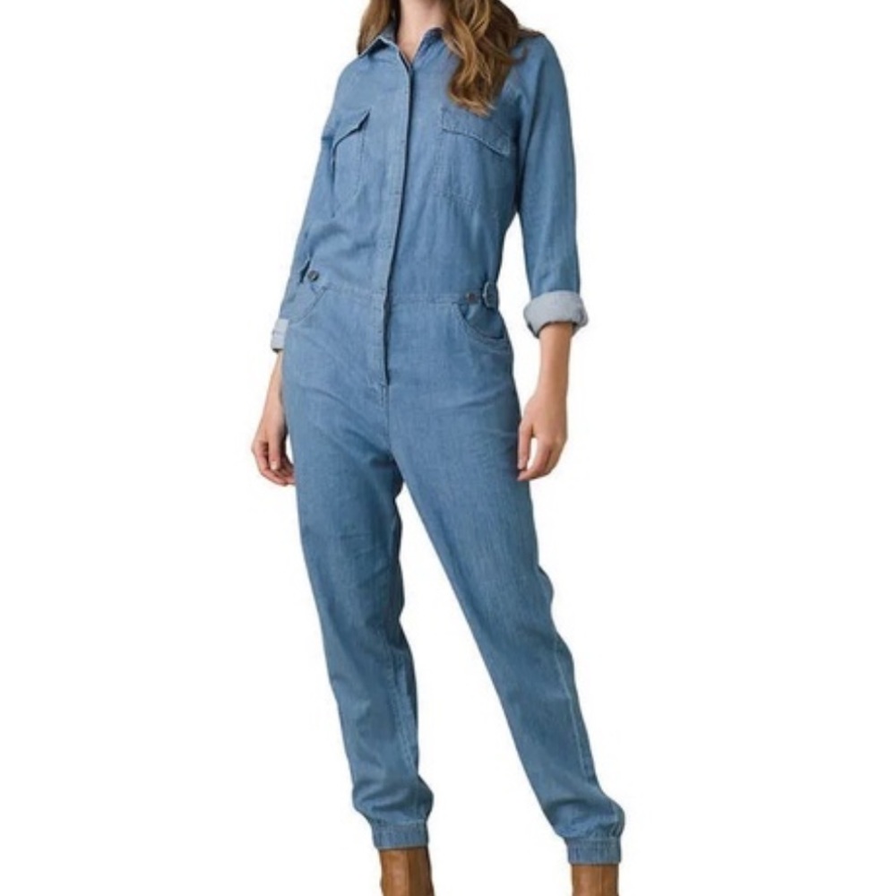 Prana Penderbrook jumpsuit light blue chambray Tencel size medium